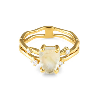 Double Band Raw Citrine Ring - Interweave 18KT Yellow Gold Vermeil Front View