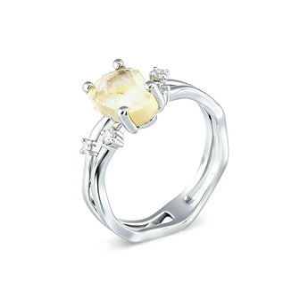 Double Band Raw Citrine Ring - Interweave 925 Sterling Silver Side View 