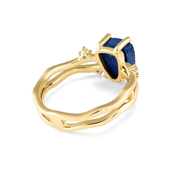 Double Band Raw Lapis Lazuli Ring - Interweave 18KT Yellow Gold Vermeil Back View