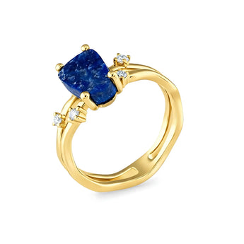 Double Band Raw Lapis Lazuli Ring - Interweave 18KT Yellow Gold Vermeil Side View