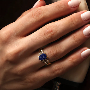 Double Band Raw Lapis Lazuli Ring - Interweave 18KT Yellow Gold Vermeil Wearing Diagram
