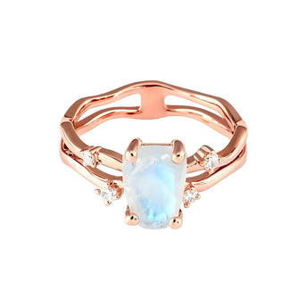 Double Band Raw Moonstone Ring - Interweave 18KT Rose Gold Vermeil Front View