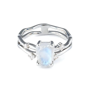 Double Band Raw Moonstone Ring - Interweave 925 Sterling Silver Front View