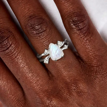 Double Band Raw Moonstone Ring - Interweave 925 Sterling Silver Wearing Diagram