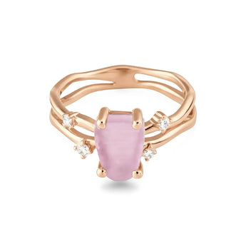 Double Band Raw Rose Quartz Ring - Interweave 18KT Rose Gold Vermeil Front View