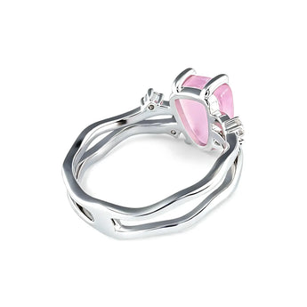 Double Band Raw Rose Quartz Ring - Interweave 925 Sterling Silver Back View