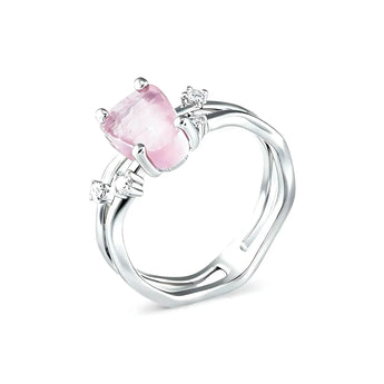 Double Band Raw Rose Quartz Ring - Interweave 925 Sterling Silver Side View