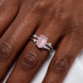 Double Band Raw Rose Quartz Ring - Interweave 925 Sterling Silver Wearing Diagram