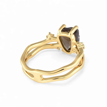 Double Band Raw Smoky Quartz Ring - Interweave 18KT Yellow Gold Vermeil Back View