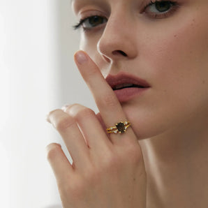 Double Band Raw Smoky Quartz Ring - Interweave 18KT Yellow Gold Vermeil Model Shot