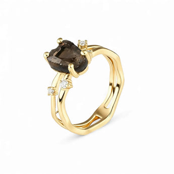 Double Band Raw Smoky Quartz Ring - Interweave 18KT Yellow Gold Vermeil Side View