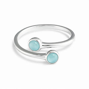 Double Cabochon Aquamarine Ring - Twins Collection 925 Sterling Silver Front View
