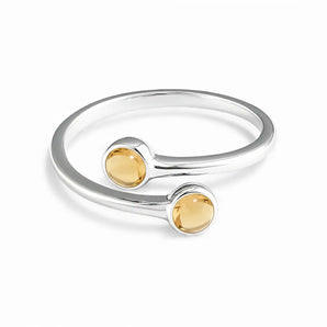 Double Cabochon Citrine Open Ring - Twins Collection 925 Silver Front View