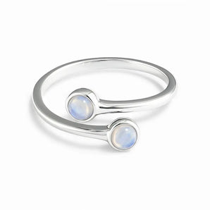 Double Cabochon Moonstone Ring - Twins Collection 925 Sterling Silver Front View