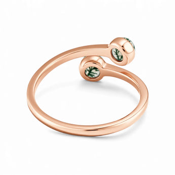 Double Cabochon Moss Agate Open Ring - Twins 18KT Rose Gold Vermeil Back View