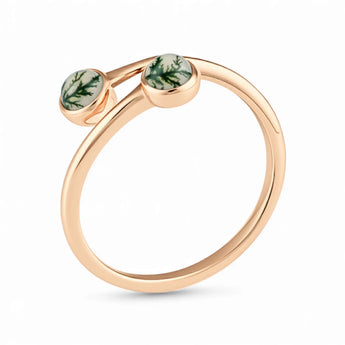 Double Cabochon Moss Agate Open Ring - Twins 18KT Rose Gold Vermeil Side View