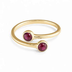 Double Cabochon Ruby Ring - Twins Collection 18KT Yellow Gold Vermeil Front View