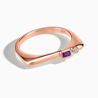 Emerald Cut Amethyst Puzzle Stacking Ring - Minimal Align 18KT Rose Gold Vermeil Front View