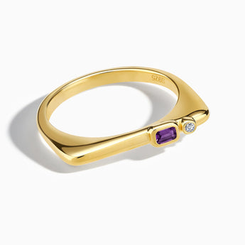 Emerald Cut Amethyst Puzzle Stacking Ring - Minimal Align 18KT Yellow Gold Vermeil Front View
