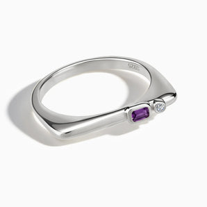 Emerald Cut Amethyst Puzzle Stacking Ring - Minimal Align 925 Sterling Front View