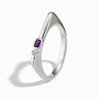 Emerald Cut Amethyst Puzzle Stacking Ring - Minimal Align 925 Sterling Side View
