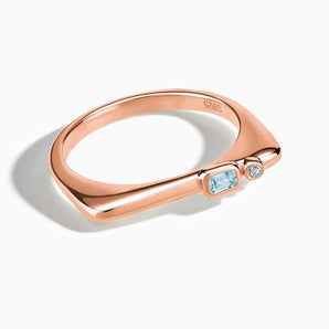 Emerald Cut Aquamarine Puzzle Stacking Ring - Minimal Align 18KT Rose Gold Vermeil Front View