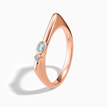Emerald Cut Aquamarine Puzzle Stacking Ring - Minimal Align 18KT Rose Gold Vermeil Side View