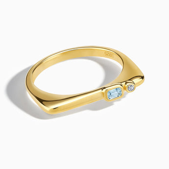 Emerald Cut Aquamarine Puzzle Stacking Ring - Minimal Align 18KT Yellow Gold Vermeil Front View
