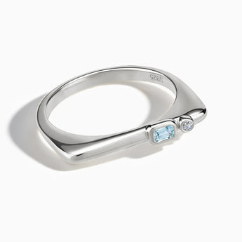 Emerald Cut Aquamarine Puzzle Stacking Ring - Minimal Align 925 Sterling Front View