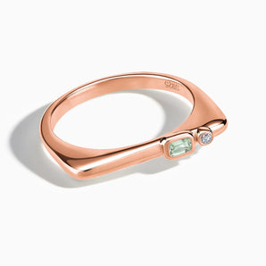 Emerald Cut Green Amethyst Puzzle Stacking Ring - Minimal Align 18KT Rose Gold Vermeil Front View
