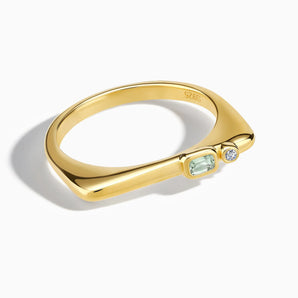 Emerald Cut Green Amethyst Puzzle Stacking Ring - Minimal Align 18KT Yellow Gold Vermeil Front View