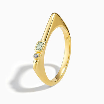 Emerald Cut Green Amethyst Puzzle Stacking Ring - Minimal Align 18KT Yellow Gold Vermeil Side View