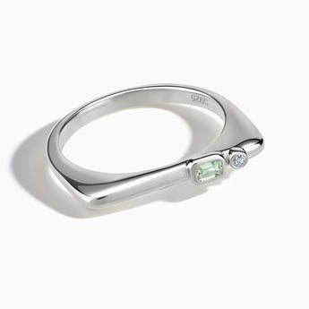 Emerald Cut Green Amethyst Puzzle Stacking Ring - Minimal Align 925 Sterling Front View
