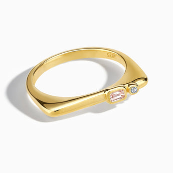 Emerald Cut Morganite Puzzle Stacking Ring - Minimal Align 18KT Yellow Gold Vermeil Front View