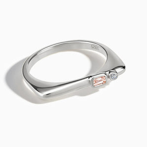 Emerald Cut Morganite Puzzle Stacking Ring - Minimal Align 925 Sterling Front View