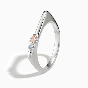 Emerald Cut Morganite Puzzle Stacking Ring - Minimal Align 925 Sterling Side View