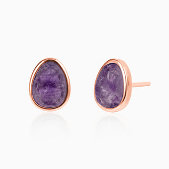 Freeform Amethyst Bezel Stud Earrings - Fluid Frame 18KT Rose Gold Vermeil Front View