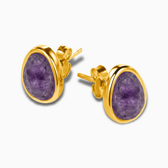 Freeform Amethyst Bezel Stud Earrings - Fluid Frame 18KT Yellow Gold Vermeil Side View
