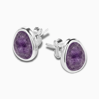 Freeform Amethyst Bezel Stud Earrings - Fluid Frame 925 Sterling Silver Side View