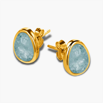 Freeform Aquamarine Bezel Stud Earrings - Fluid Frame 18KT Yellow Gold Vermeil Side View