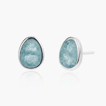 Freeform Aquamarine Bezel Stud Earrings - Fluid Frame 925 Sterling Silver Front View