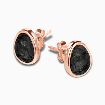 Freeform Black Onyx Bezel Stud Earrings - Fluid Frame 18KT Rose Gold Vermeil Side View