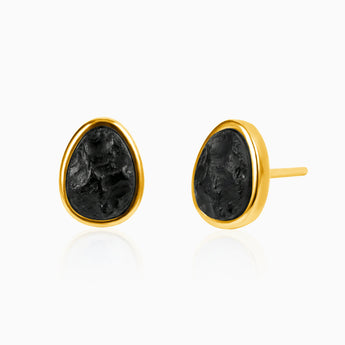 Freeform Black Onyx Bezel Stud Earrings - Fluid Frame 18KT Yellow Gold Vermeil Front View