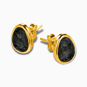 Freeform Black Onyx Bezel Stud Earrings - Fluid Frame 18KT Yellow Gold Vermeil Side View