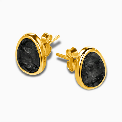 Freeform Black Onyx Bezel Stud Earrings - Fluid Frame 18KT Yellow Gold Vermeil Side View