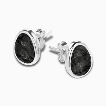 Freeform Black Onyx Bezel Stud Earrings - Fluid Frame 925 Sterling Silver Side View