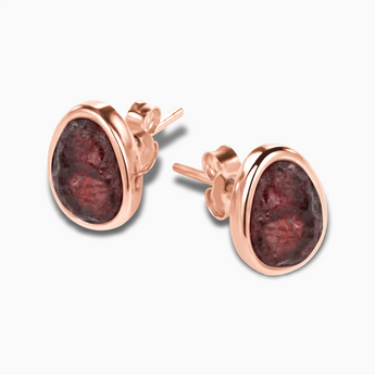 Freeform Garnet Bezel Stud Earrings - Fluid Frame 18KT Rose Gold Vermeil Side View