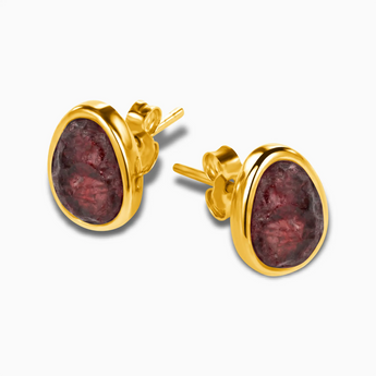 Freeform Garnet Bezel Stud Earrings - Fluid Frame 18KT Yellow Gold Vermeil Side View