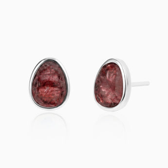 Freeform Garnet Bezel Stud Earrings - Fluid Frame 925 Sterling Silver Front View