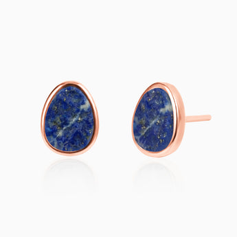 Freeform Lapis Lazuli Bezel Stud Earrings - Fluid Frame 18KT Rose Gold Vermeil Front View